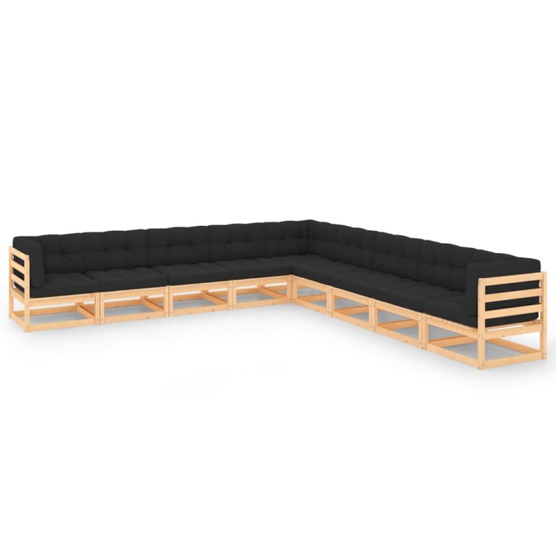 vidaXL Set Salotto Giardino 9 pz Cuscini Antracite Legno Massello Pino vidaXL Set Salotto Giardino 9 pz Cuscini Antracite Legno Massello Pino