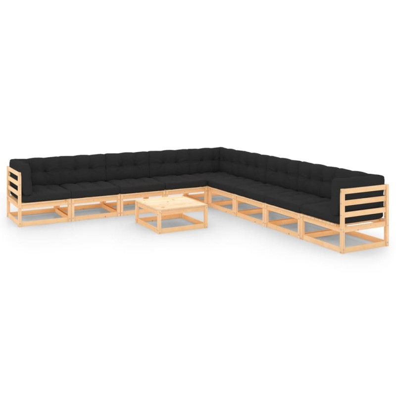 vidaXL Set Salotto Giardino 10pz Cuscini Antracite Legno Massello Pino vidaXL Set Salotto Giardino 10pz Cuscini Antracite Legno Massello Pino