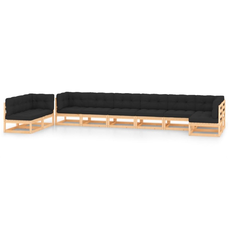 vidaXL Set Salotto Giardino 9 pz Cuscini Antracite Legno Massello Pino vidaXL Set Salotto Giardino 9 pz Cuscini Antracite Legno Massello Pino