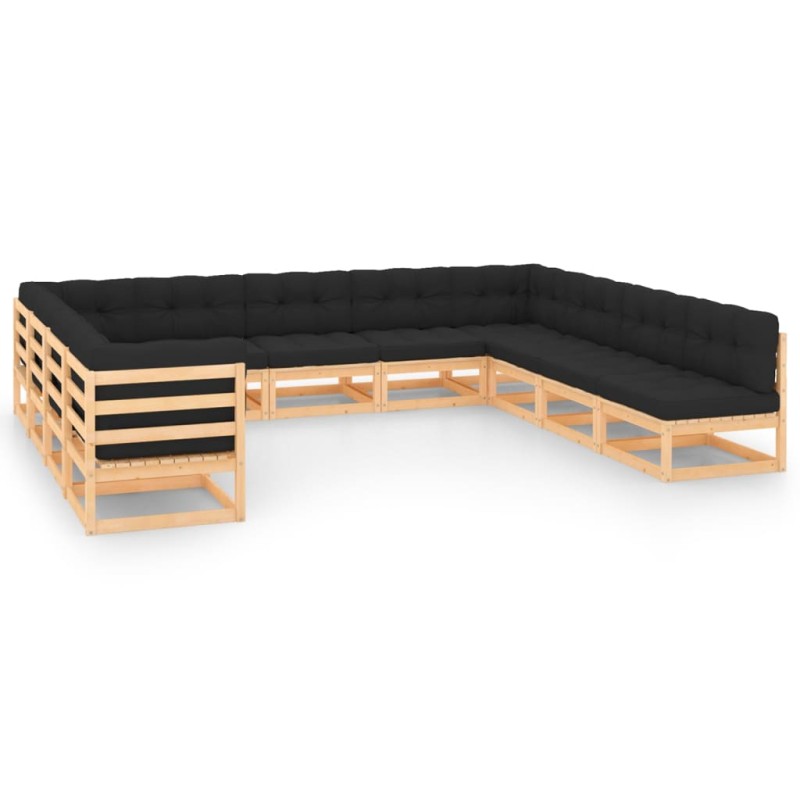 vidaXL Set Salotto Giardino 11pz Cuscini Antracite Legno Massello Pino vidaXL Set Salotto Giardino 11pz Cuscini Antracite Legno Massello Pino