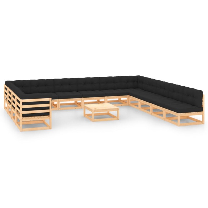 vidaXL Set Salotto Giardino 14pz Cuscini Antracite Legno Massello Pino vidaXL Set Salotto Giardino 14pz Cuscini Antracite Legno Massello Pino