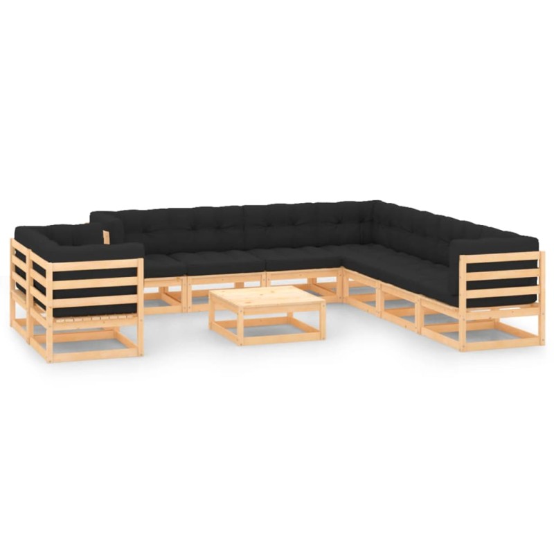 vidaXL Set Salotto Giardino 10pz Cuscini Antracite Legno Massello Pino vidaXL Set Salotto Giardino 10pz Cuscini Antracite Legno Massello Pino