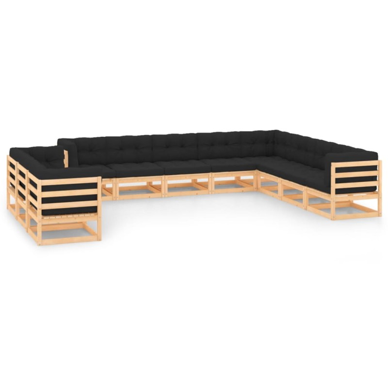 vidaXL Set Salotto Giardino 11pz Cuscini Antracite Legno Massello Pino vidaXL Set Salotto Giardino 11pz Cuscini Antracite Legno Massello Pino