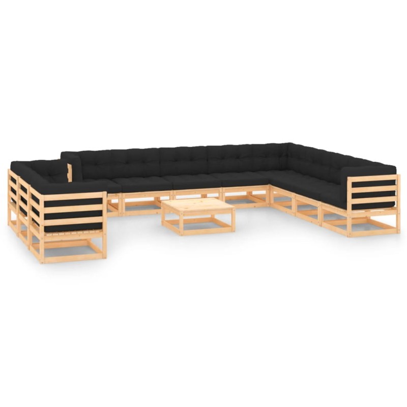 vidaXL Set Salotto Giardino 12pz Cuscini Antracite Legno Massello Pino vidaXL Set Salotto Giardino 12pz Cuscini Antracite Legno Massello Pino