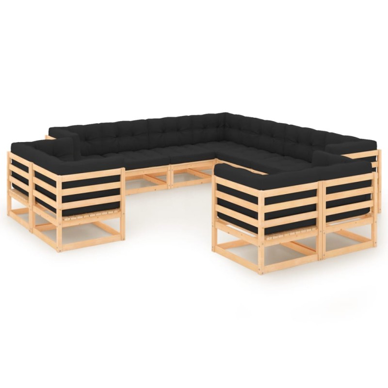 vidaXL Set Salotto Giardino 11pz Cuscini Antracite Legno Massello Pino vidaXL Set Salotto Giardino 11pz Cuscini Antracite Legno Massello Pino