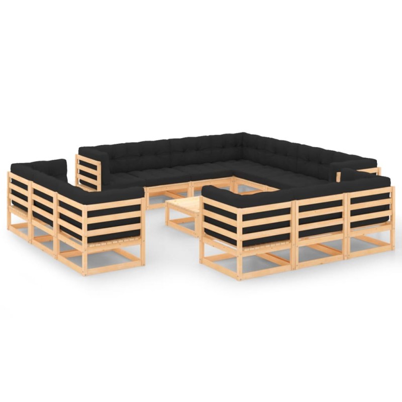 vidaXL Set Salotto Giardino 14pz Cuscini Antracite Legno Massello Pino vidaXL Set Salotto Giardino 14pz Cuscini Antracite Legno Massello Pino