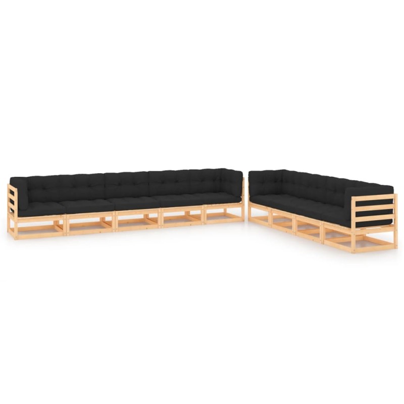 vidaXL Set Salotto Giardino 9 pz Cuscini Antracite Legno Massello Pino vidaXL Set Salotto Giardino 9 pz Cuscini Antracite Legno Massello Pino