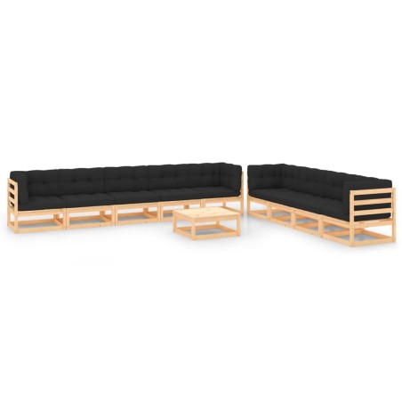 vidaXL Set Salotto Giardino 10pz Cuscini Antracite Legno Massello Pino