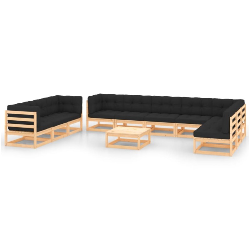 vidaXL Set Salotto Giardino 11pz Cuscini Antracite Legno Massello Pino vidaXL Set Salotto Giardino 11pz Cuscini Antracite Legno Massello Pino