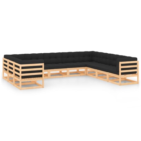 vidaXL Set Salotto Giardino 10pz Cuscini Antracite Legno Massello Pino 