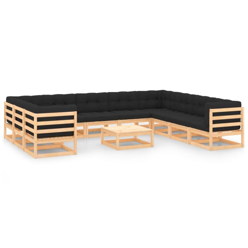 vidaXL Set Salotto Giardino 11pz Cuscini Antracite Legno Massello Pino vidaXL Set Salotto Giardino 11pz Cuscini Antracite Legno Massello Pino