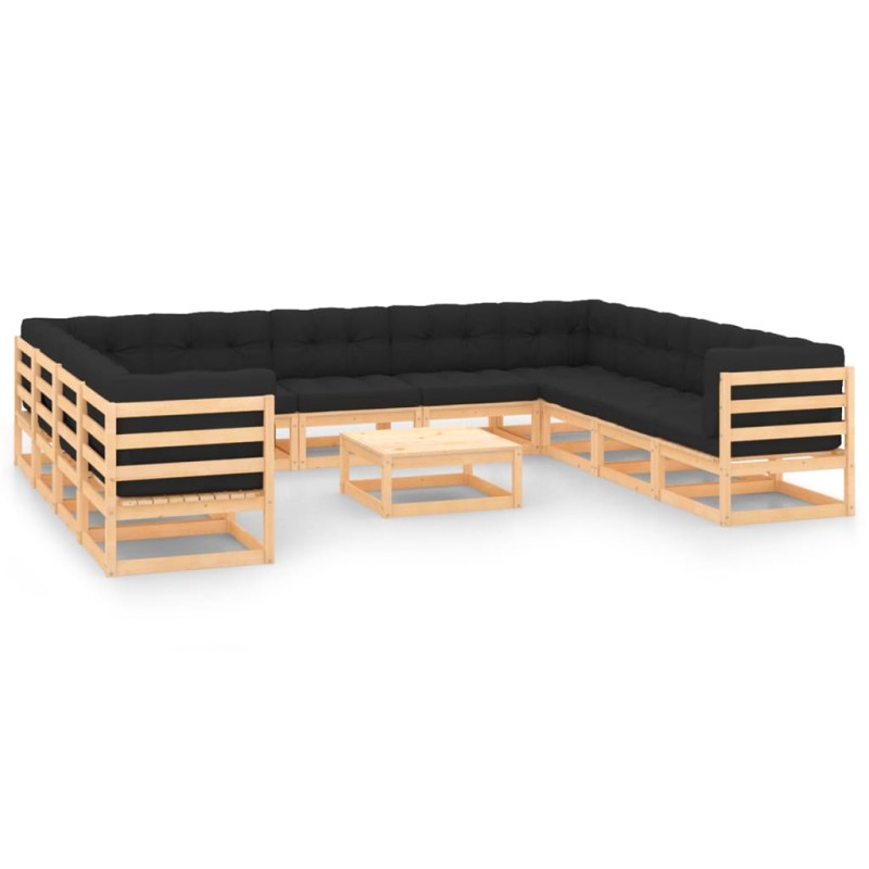 vidaXL Set Salotto Giardino 12pz Cuscini Antracite Legno Massello Pino vidaXL Set Salotto Giardino 12pz Cuscini Antracite Legno Massello Pino