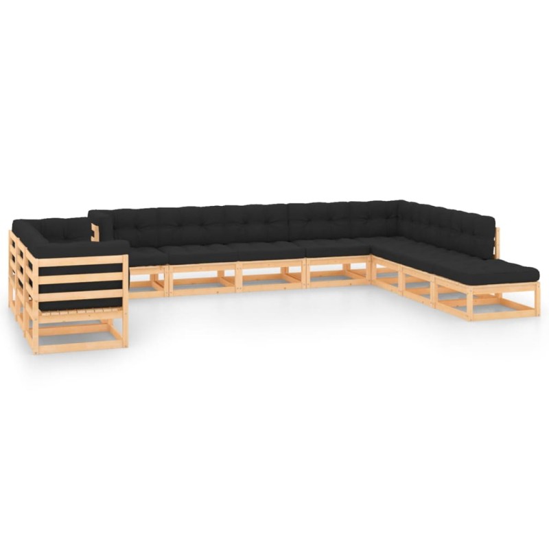 vidaXL Set Salotto Giardino 11pz Cuscini Antracite Legno Massello Pino vidaXL Set Salotto Giardino 11pz Cuscini Antracite Legno Massello Pino