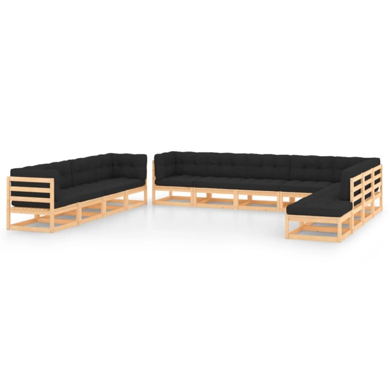 vidaXL Set Salotto Giardino 12pz Cuscini Antracite Legno Massello Pino vidaXL Set Salotto Giardino 12pz Cuscini Antracite Legno Massello Pino