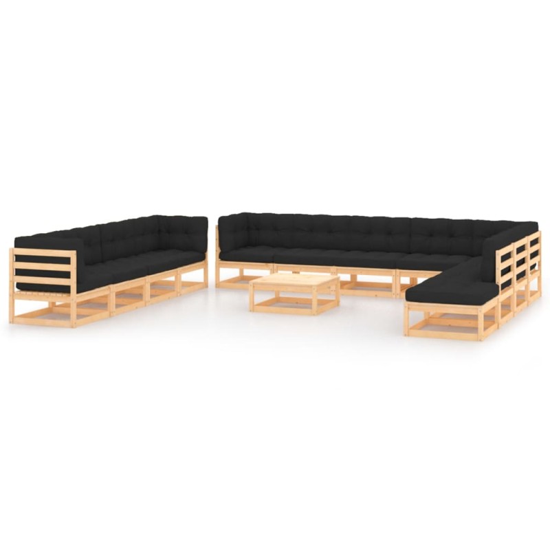 vidaXL Set Salotto Giardino 13pz Cuscini Antracite Legno Massello Pino vidaXL Set Salotto Giardino 13pz Cuscini Antracite Legno Massello Pino