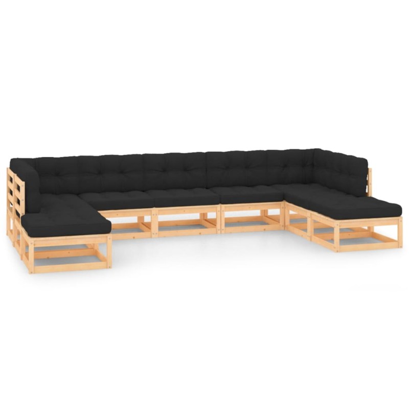 vidaXL Set Salotto Giardino 9 pz Cuscini Antracite Legno Massello Pino vidaXL Set Salotto Giardino 9 pz Cuscini Antracite Legno Massello Pino