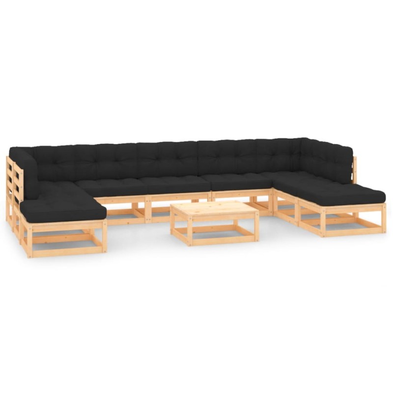 vidaXL Set Salotto Giardino 10pz Cuscini Antracite Legno Massello Pino vidaXL Set Salotto Giardino 10pz Cuscini Antracite Legno Massello Pino