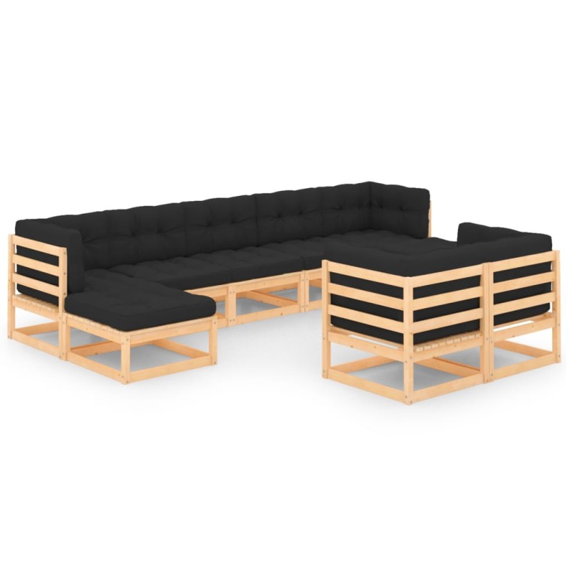 vidaXL Set Salotto Giardino 9 pz Cuscini Antracite Legno Massello Pino vidaXL Set Salotto Giardino 9 pz Cuscini Antracite Legno Massello Pino