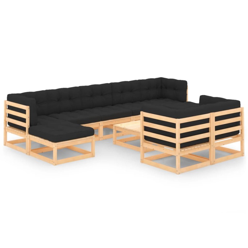 vidaXL Set Salotto Giardino 10pz Cuscini Antracite Legno Massello Pino vidaXL Set Salotto Giardino 10pz Cuscini Antracite Legno Massello Pino