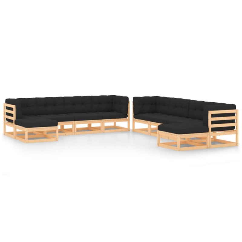 vidaXL Set Salotto Giardino 10pz Cuscini Antracite Legno Massello Pino vidaXL Set Salotto Giardino 10pz Cuscini Antracite Legno Massello Pino