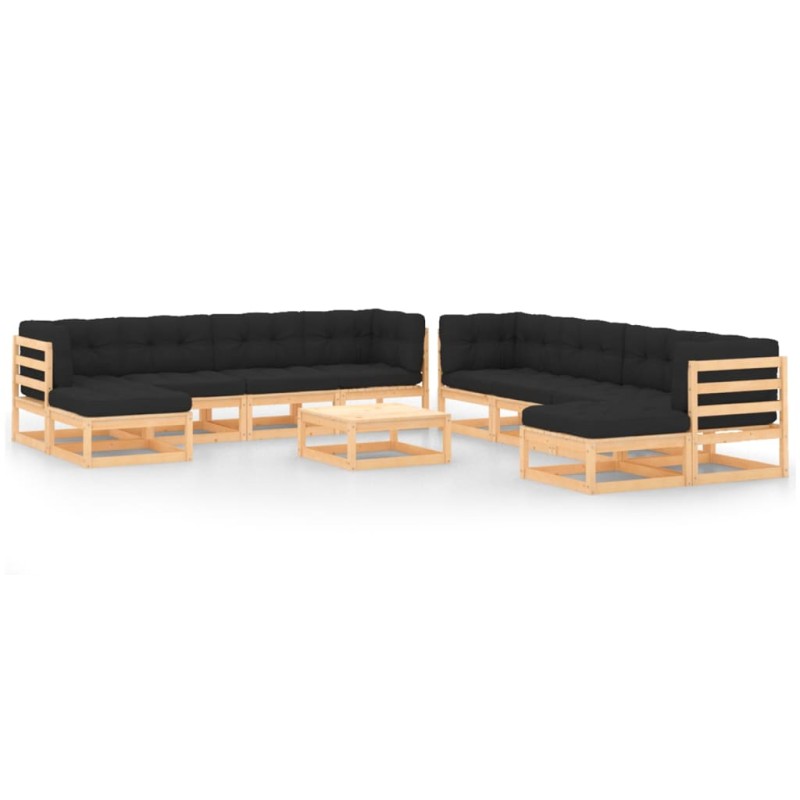 vidaXL Set Salotto Giardino 11pz Cuscini Antracite Legno Massello Pino vidaXL Set Salotto Giardino 11pz Cuscini Antracite Legno Massello Pino