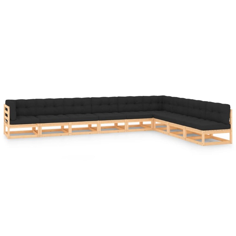 vidaXL Set Salotto Giardino 9 pz Cuscini Antracite Legno Massello Pino vidaXL Set Salotto Giardino 9 pz Cuscini Antracite Legno Massello Pino