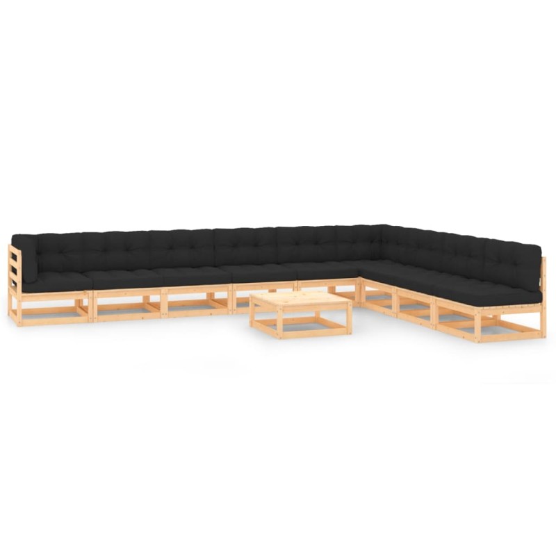 vidaXL Set Salotto Giardino 10pz Cuscini Antracite Legno Massello Pino vidaXL Set Salotto Giardino 10pz Cuscini Antracite Legno Massello Pino