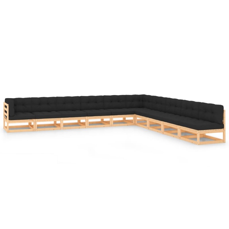 vidaXL Set Salotto Giardino 10pz Cuscini Antracite Legno Massello Pino vidaXL Set Salotto Giardino 10pz Cuscini Antracite Legno Massello Pino