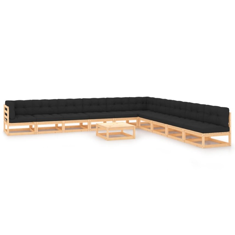 vidaXL Set Salotto Giardino 11pz Cuscini Antracite Legno Massello Pino vidaXL Set Salotto Giardino 11pz Cuscini Antracite Legno Massello Pino