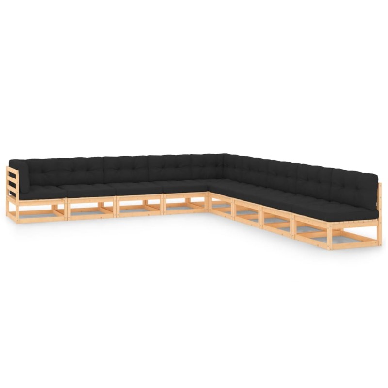vidaXL Set Salotto Giardino 9 pz Cuscini Antracite Legno Massello Pino vidaXL Set Salotto Giardino 9 pz Cuscini Antracite Legno Massello Pino
