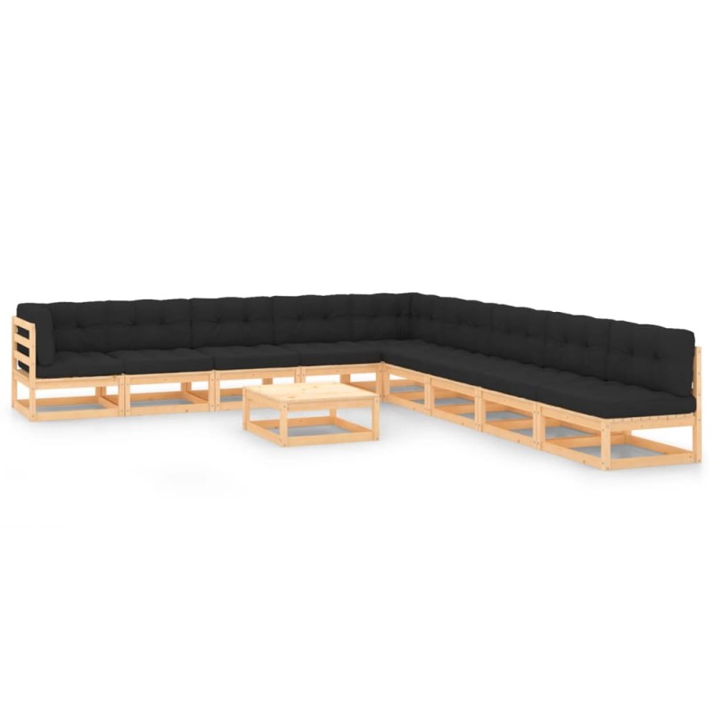 vidaXL Set Salotto Giardino 10pz Cuscini Antracite Legno Massello Pino vidaXL Set Salotto Giardino 10pz Cuscini Antracite Legno Massello Pino