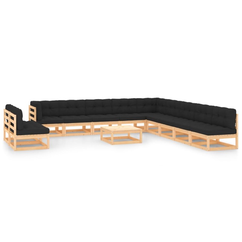 vidaXL Set Salotto Giardino 12pz Cuscini Antracite Legno Massello Pino vidaXL Set Salotto Giardino 12pz Cuscini Antracite Legno Massello Pino
