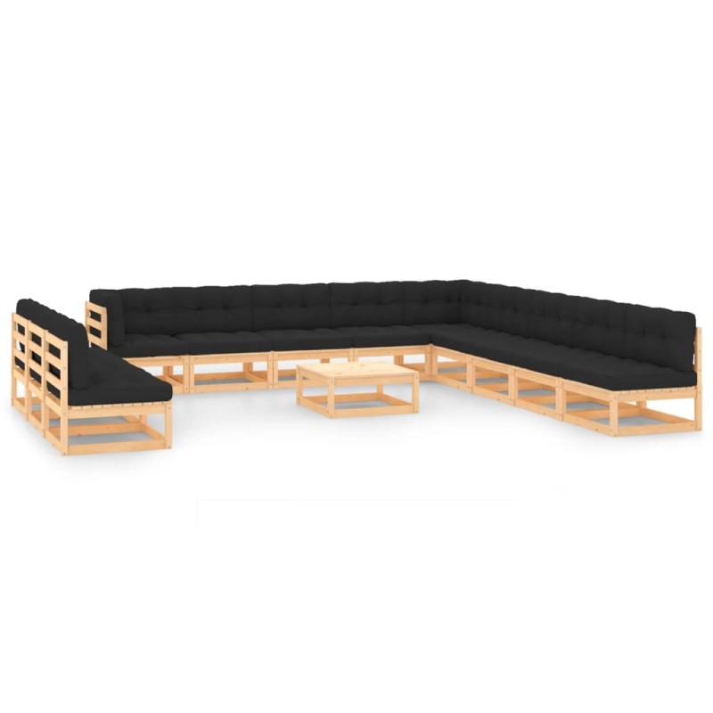 vidaXL Set Salotto Giardino 13pz Cuscini Antracite Legno Massello Pino vidaXL Set Salotto Giardino 13pz Cuscini Antracite Legno Massello Pino