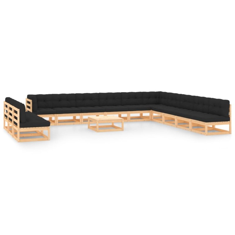vidaXL Set Salotto Giardino 14pz Cuscini Antracite Legno Massello Pino vidaXL Set Salotto Giardino 14pz Cuscini Antracite Legno Massello Pino