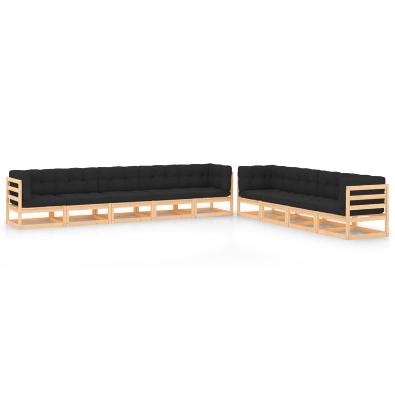 vidaXL Set Salotto Giardino 9 pz Cuscini Antracite Legno Massello Pino vidaXL Set Salotto Giardino 9 pz Cuscini Antracite Legno Massello Pino
