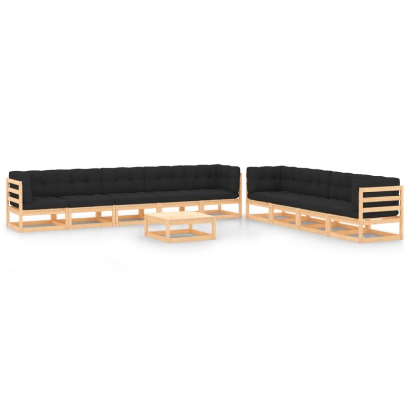 vidaXL Set Salotto Giardino 10pz Cuscini Antracite Legno Massello Pino vidaXL Set Salotto Giardino 10pz Cuscini Antracite Legno Massello Pino