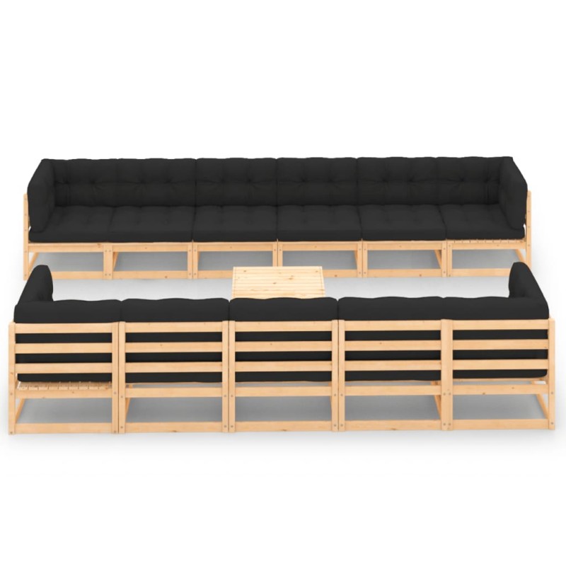 vidaXL Set Salotto Giardino 12pz Cuscini Antracite Legno Massello Pino vidaXL Set Salotto Giardino 12pz Cuscini Antracite Legno Massello Pino