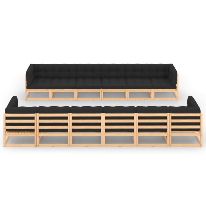 vidaXL Set Salotto Giardino 12pz Cuscini Antracite Legno Massello Pino vidaXL Set Salotto Giardino 12pz Cuscini Antracite Legno Massello Pino