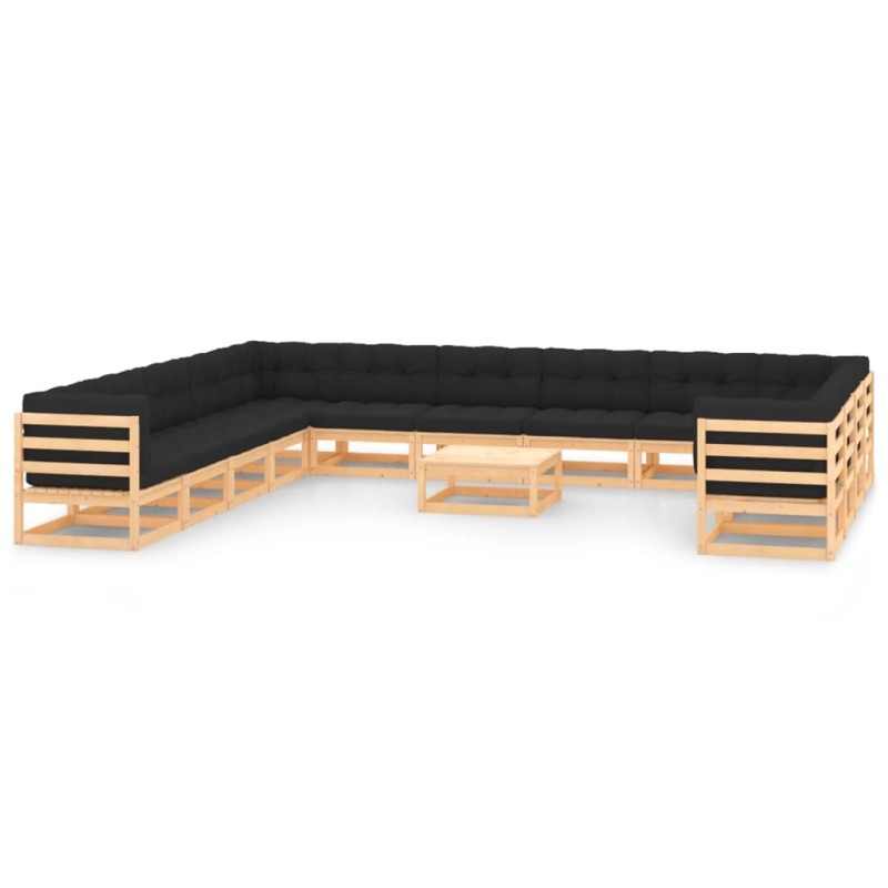 vidaXL Set Salotto Giardino 14pz Cuscini Antracite Legno Massello Pino vidaXL Set Salotto Giardino 14pz Cuscini Antracite Legno Massello Pino