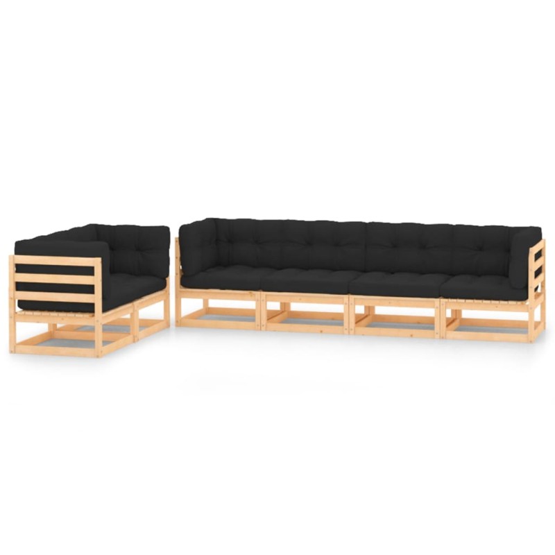 vidaXL Set Salotto Giardino 6 pz Cuscini Antracite Legno Massello Pino vidaXL Set Salotto Giardino 6 pz Cuscini Antracite Legno Massello Pino