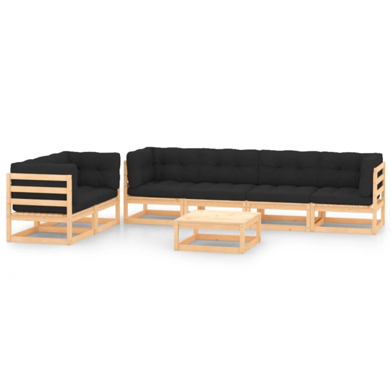 vidaXL Set Salotto Giardino 7 pz Cuscini Antracite Legno Massello Pino vidaXL Set Salotto Giardino 7 pz Cuscini Antracite Legno Massello Pino