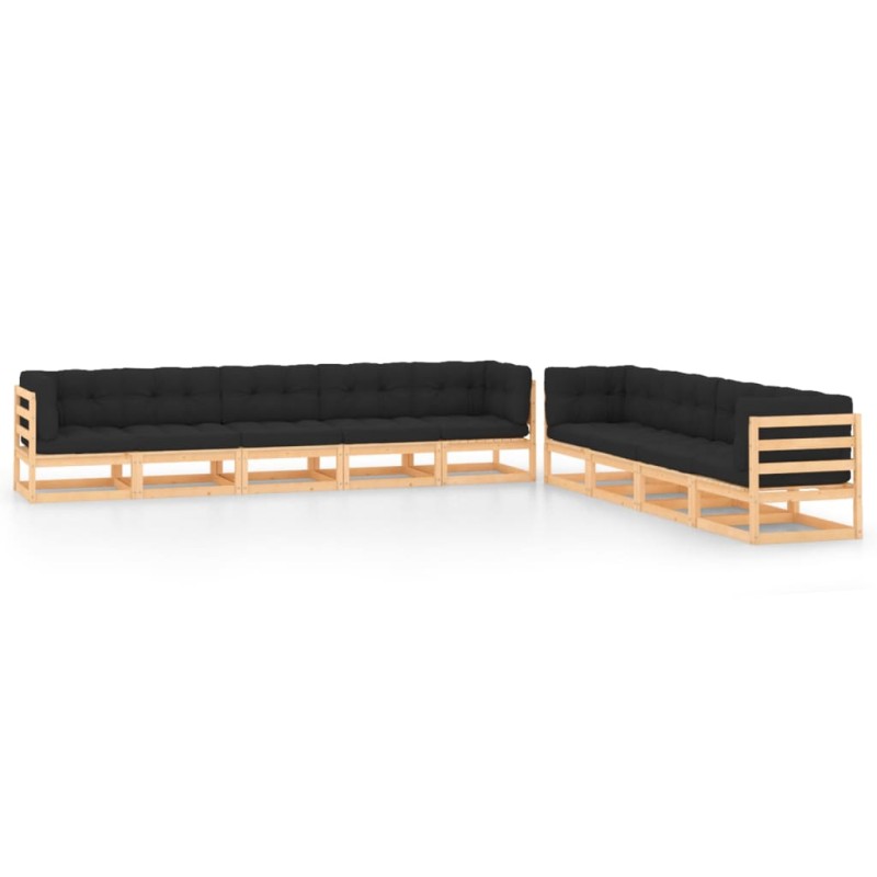 vidaXL Set Salotto Giardino 9 pz Cuscini Antracite Legno Massello Pino vidaXL Set Salotto Giardino 9 pz Cuscini Antracite Legno Massello Pino
