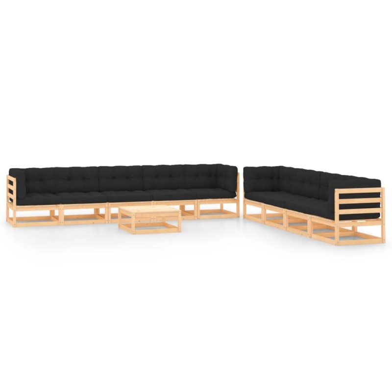 vidaXL Set Salotto Giardino 10pz Cuscini Antracite Legno Massello Pino vidaXL Set Salotto Giardino 10pz Cuscini Antracite Legno Massello Pino
