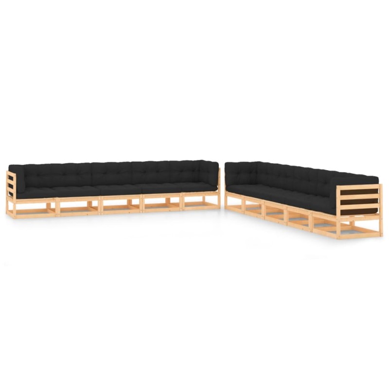 vidaXL Set Salotto Giardino 10pz Cuscini Antracite Legno Massello Pino vidaXL Set Salotto Giardino 10pz Cuscini Antracite Legno Massello Pino