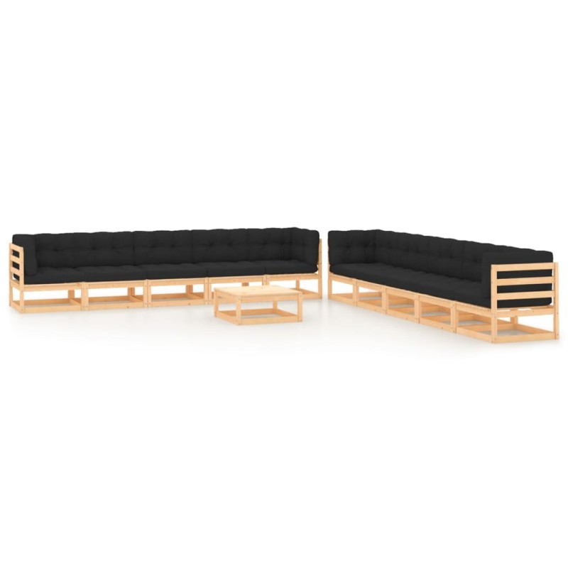 vidaXL Set Salotto Giardino 11pz Cuscini Antracite Legno Massello Pino vidaXL Set Salotto Giardino 11pz Cuscini Antracite Legno Massello Pino