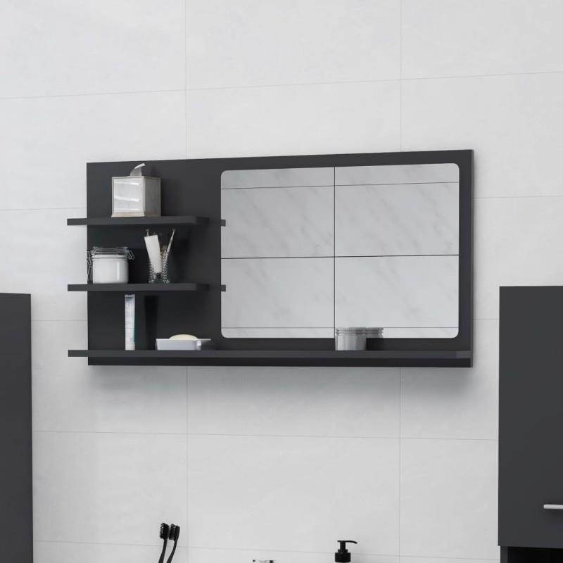 Specchio da Bagno Grigio 90x10,5x45 cm in Truciolato Specchio da Bagno Grigio 90x10,5x45 cm in Truciolato