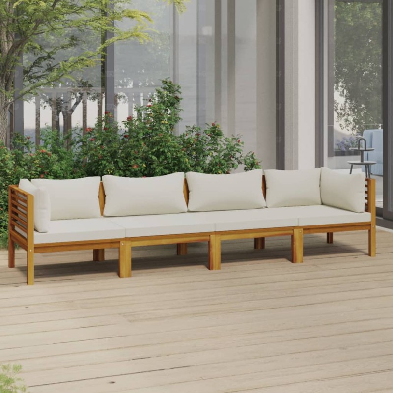 vidaXL Divano da Giardino a 4 Posti con Cuscino Crema Massello Acacia vidaXL Divano da Giardino a 4 Posti con Cuscino Crema Massello Acacia