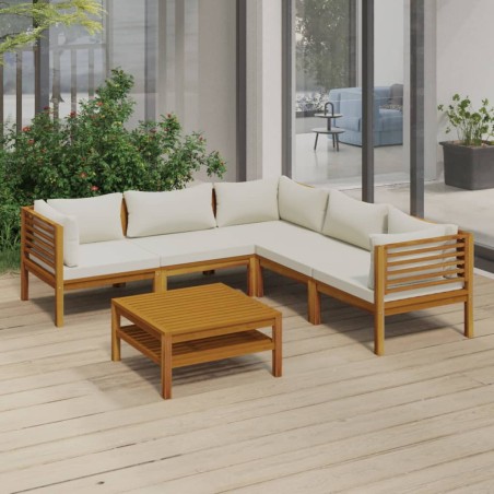 vidaXL Set Divani da Giardino 6 pz con Cuscini Crema in Legno Acacia