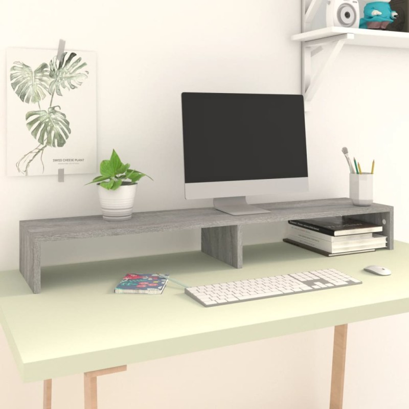 Supporto Monitor Grigio Sonoma 110x23,5x9 cm Legno Multistrato Supporto Monitor Grigio Sonoma 110x23,5x9 cm Legno Multistrato