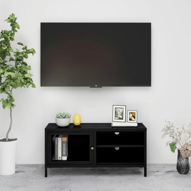vidaXL Mobile TV Nero 90x30x44 cm in Acciaio e Vetro vidaXL Mobile TV Nero 90x30x44 cm in Acciaio e Vetro